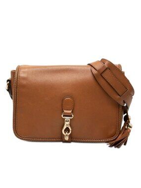 Gucci Makerash Fringe Crossbody Shoulder Bag Brown Leather